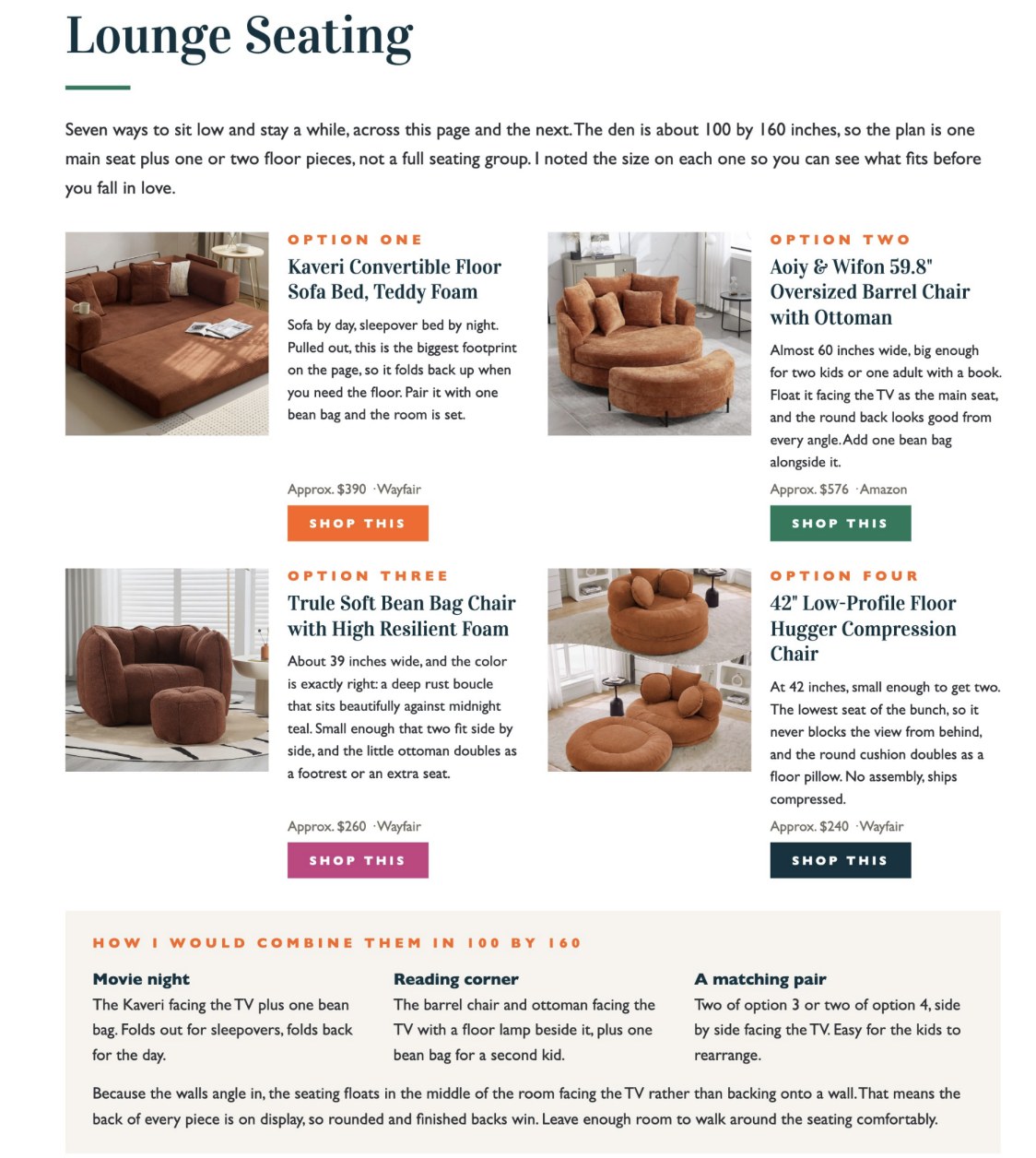 Sample page from a Color + Concept Plan: Lounge Seating
