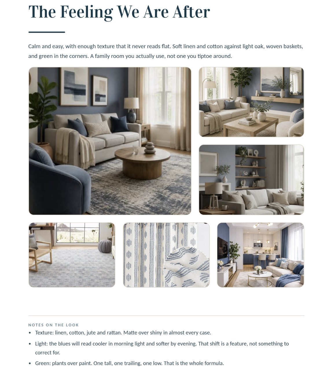 Sample page from a Color + Concept Plan: The Feeling We Are After