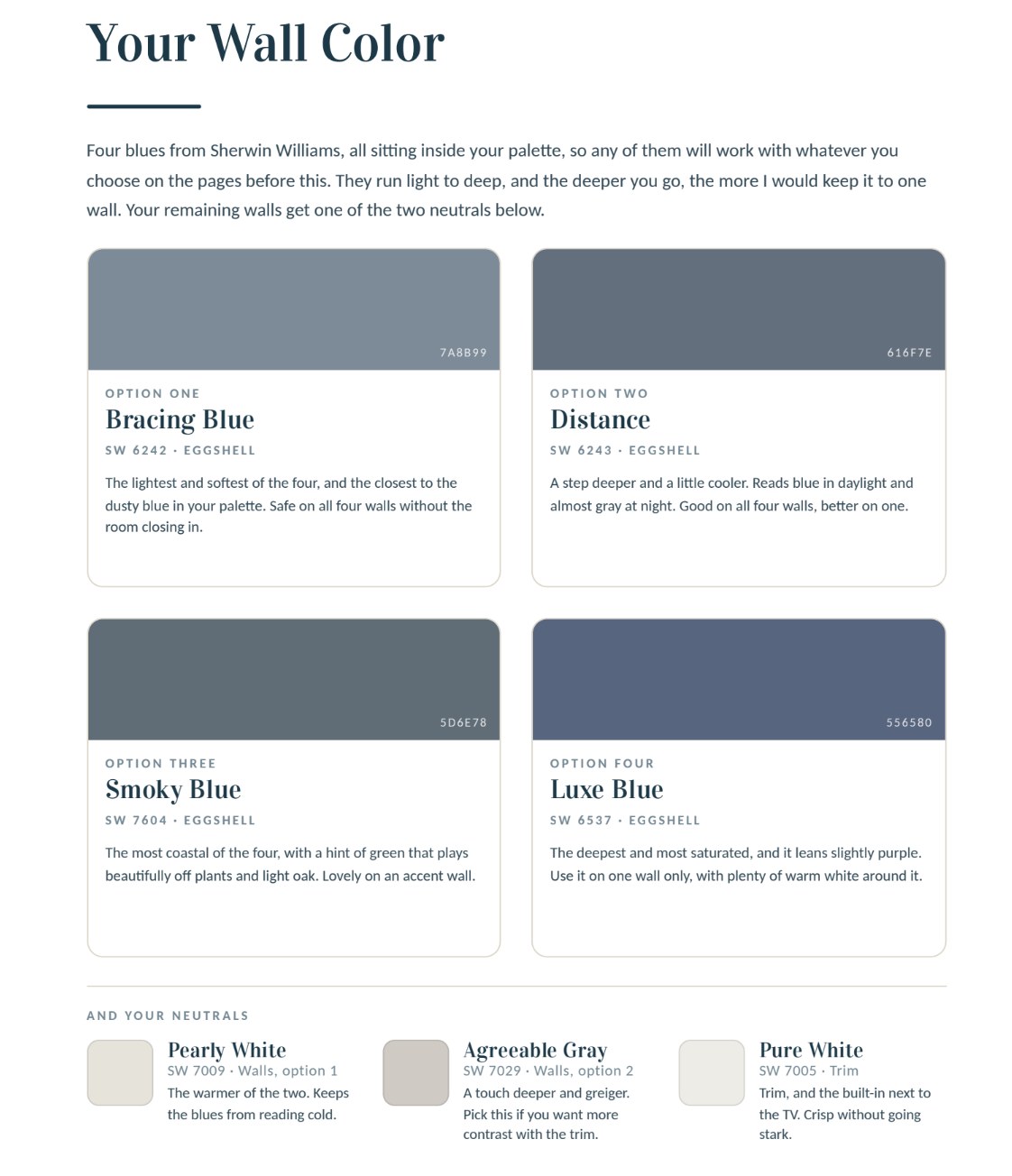 Sample page from a Color + Concept Plan: Your Wall Color